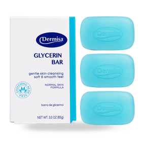 Dermisa glycerin bar front packaging showing label and pack of three for easy identification