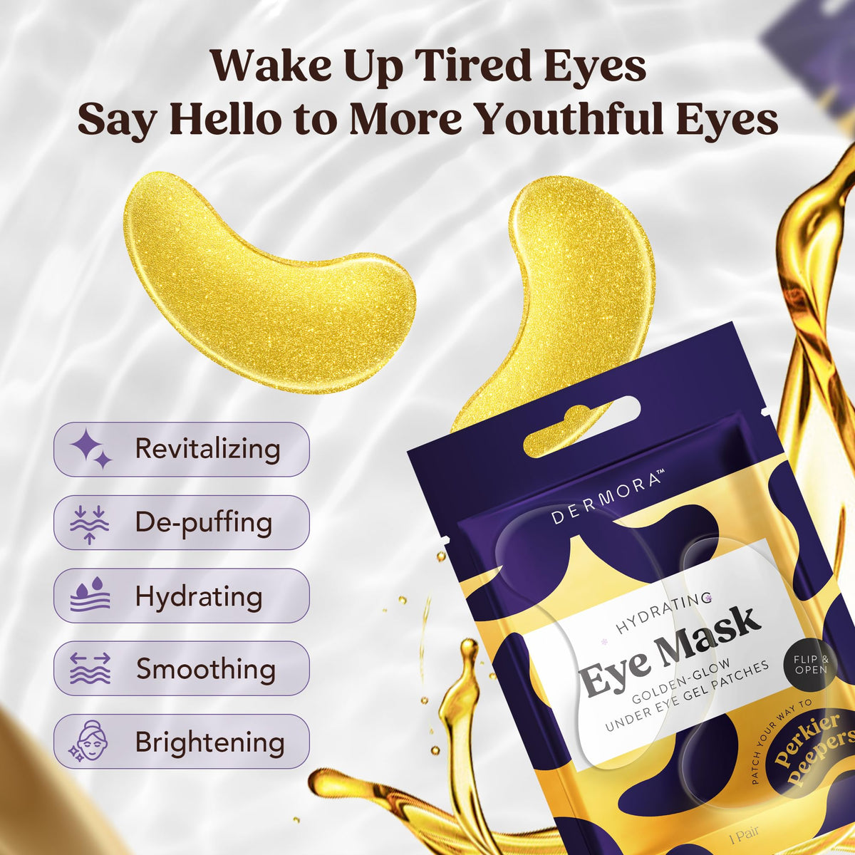 DERMORA model applying patch under eye for quick refresh benefit