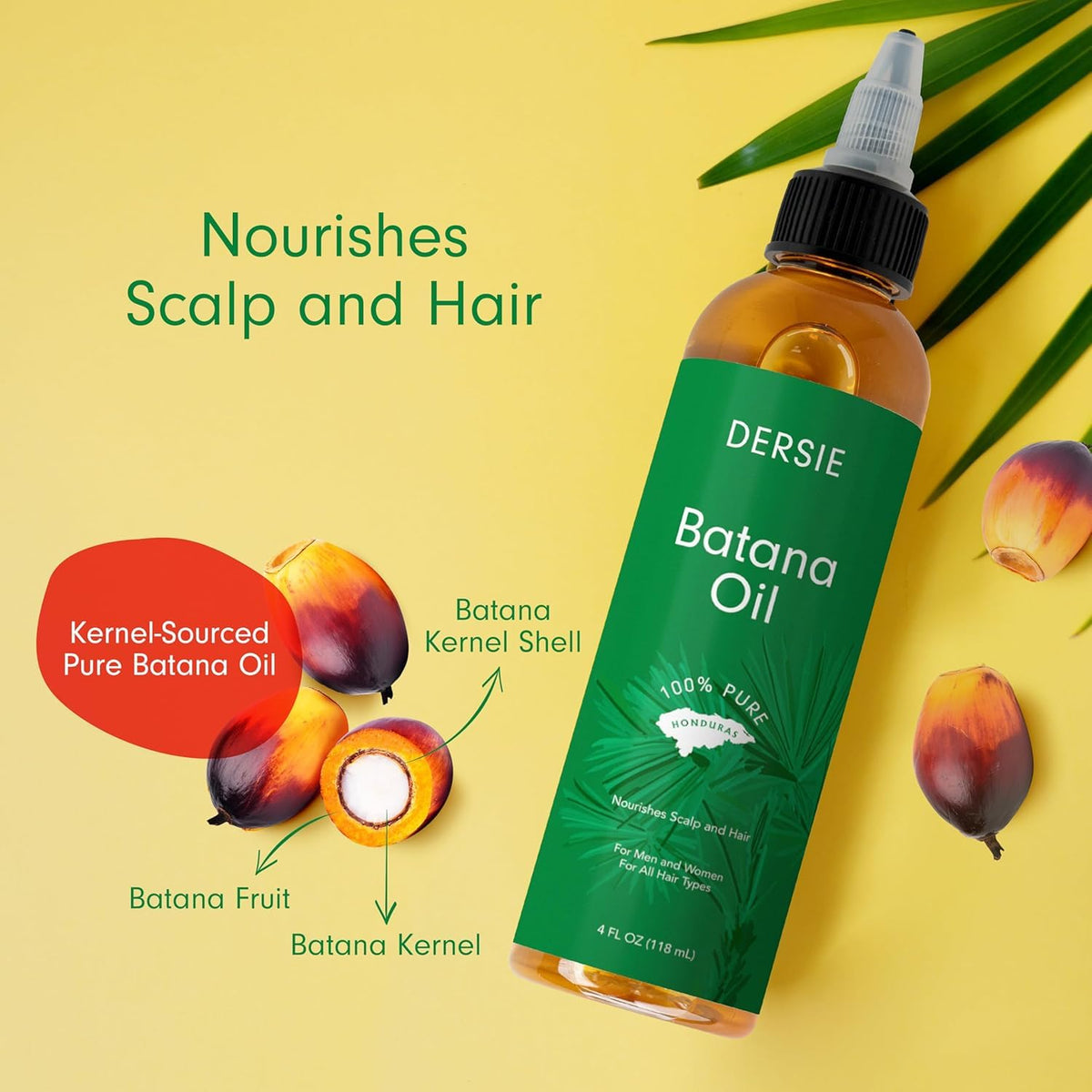 Dersie pouring batana oil from bottle highlighting rich texture and easy application
