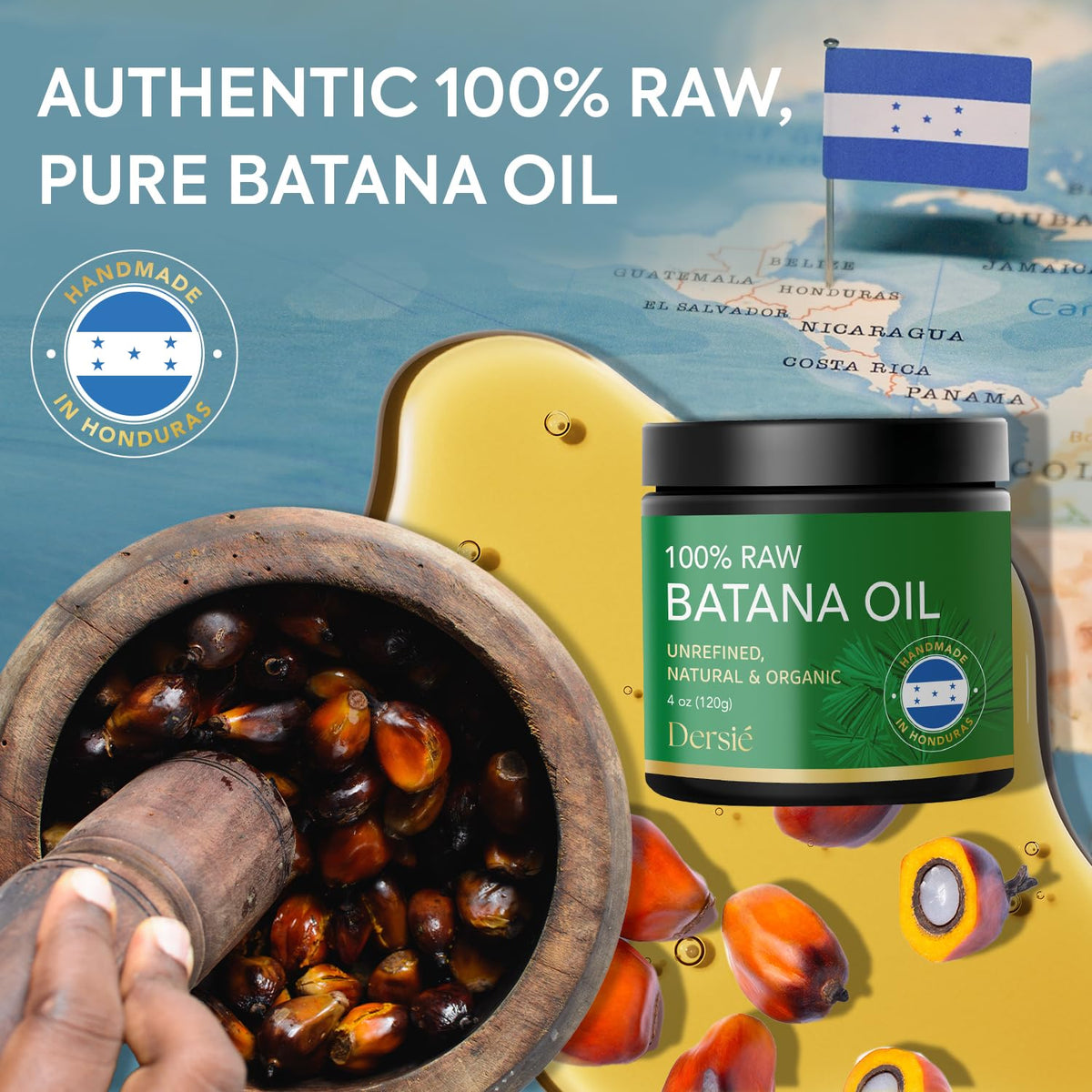 Hands warming Dersie batana paste to demonstrate easy melt and even application benefit