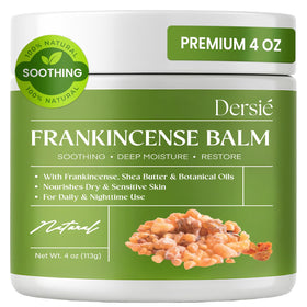 Dersie jar front view showing frankincense balm and clear branding for reliable relief