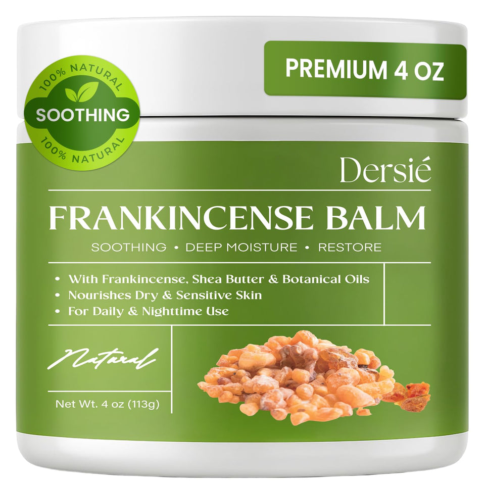 Dersie jar front view showing frankincense balm and clear branding for reliable relief