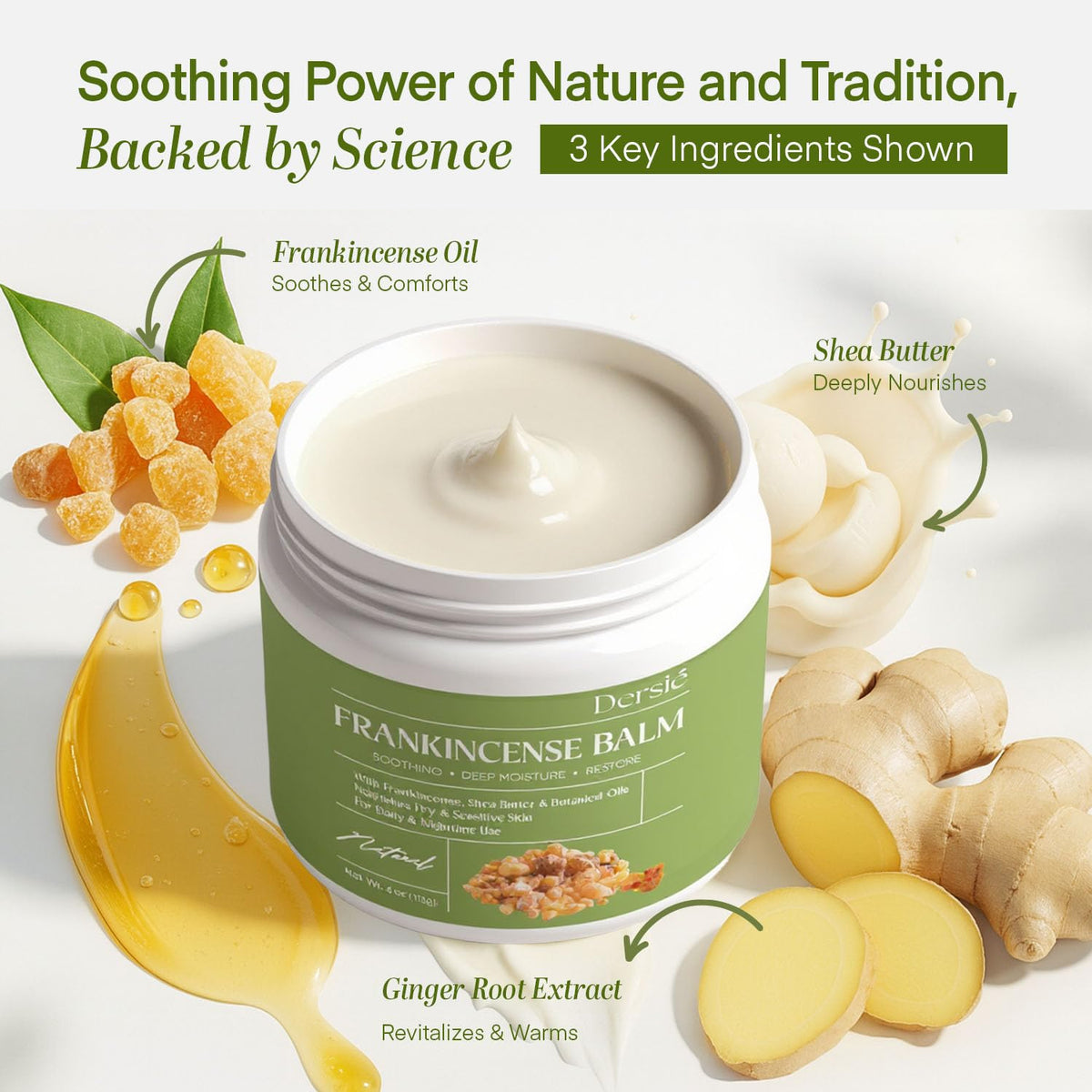 Close-up of shea and coconut elements used in Dersie formula for deep hydration