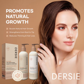 Dersie shampoo in hand while massaging scalp, invigorating scalp benefit