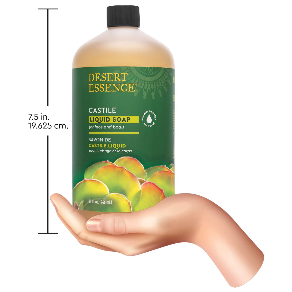Desert Essence back label closeup showing ingredients and usage instructions