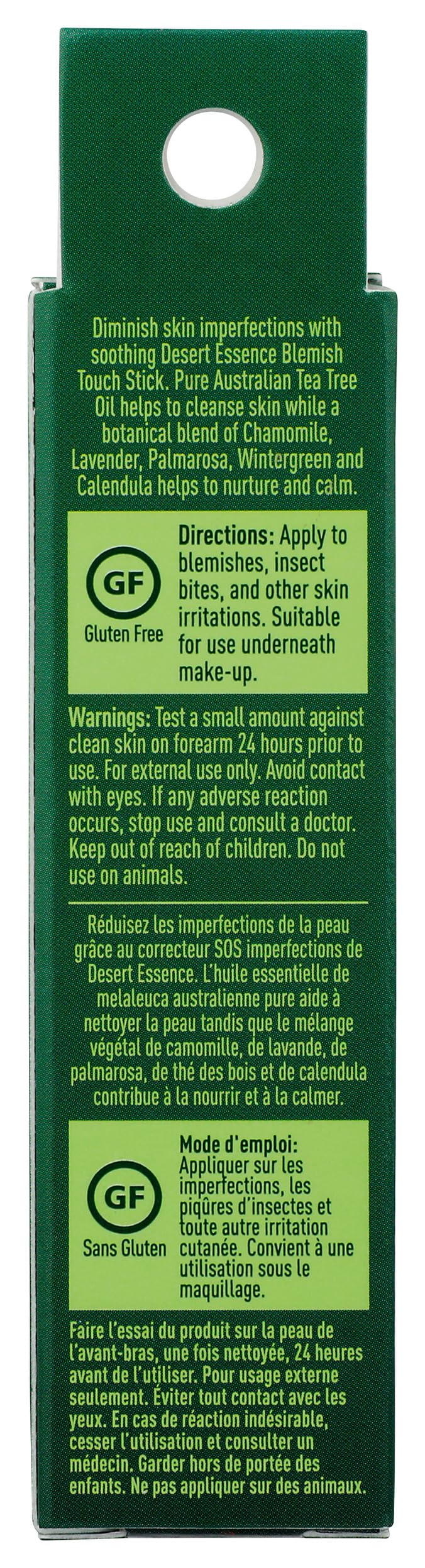 Desert Essence blemish stick applicator close-up highlighting precise roll-on tip for targeted use