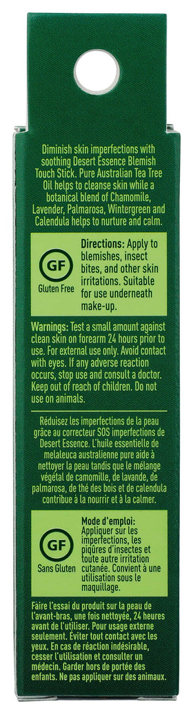 Desert Essence blemish stick applicator close-up highlighting precise roll-on tip for targeted use