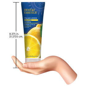 Flatlay of lemon and botanicals with Desert Essence showing natural ingredient benefit