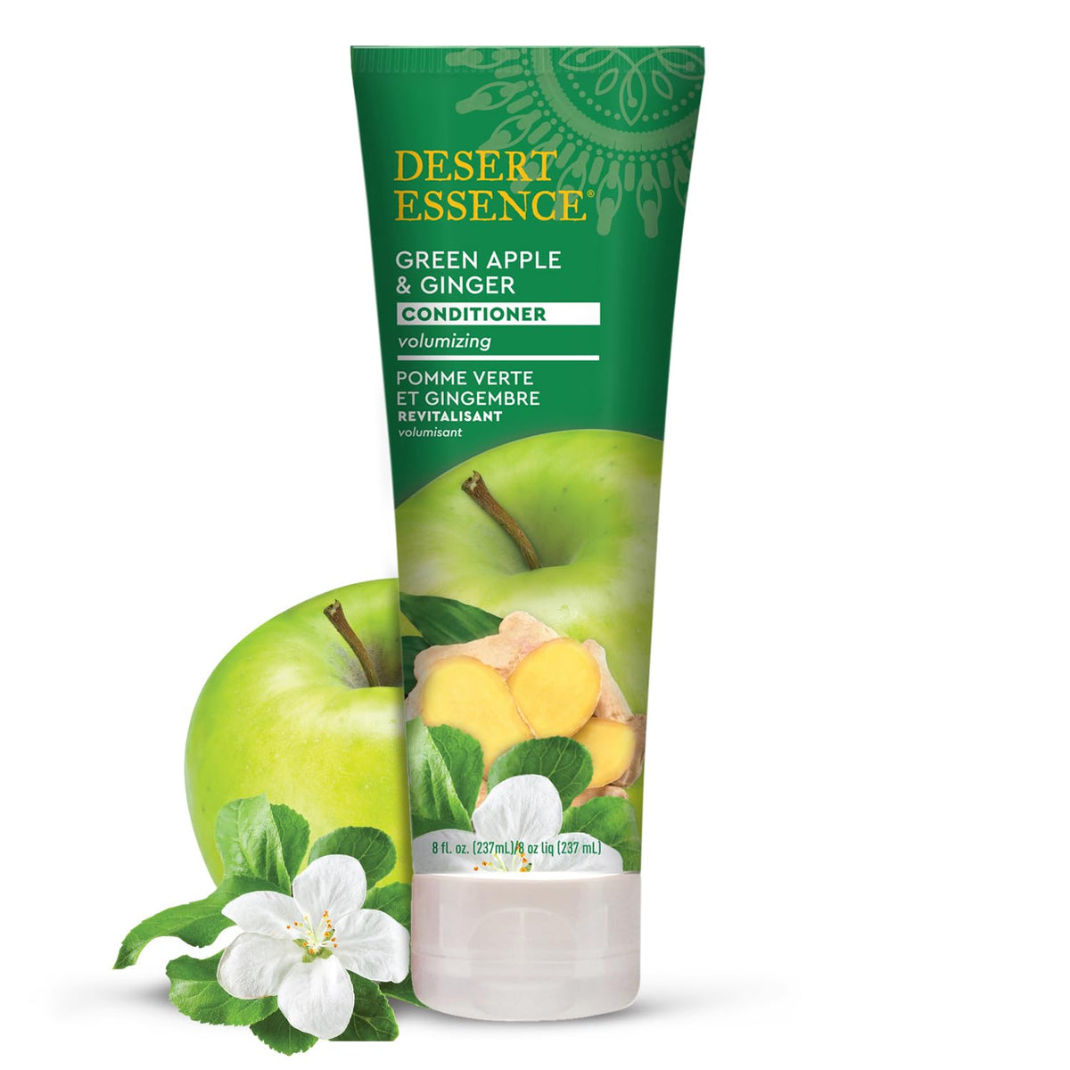 Desert Essence bottle front view showing label and volumizing benefit