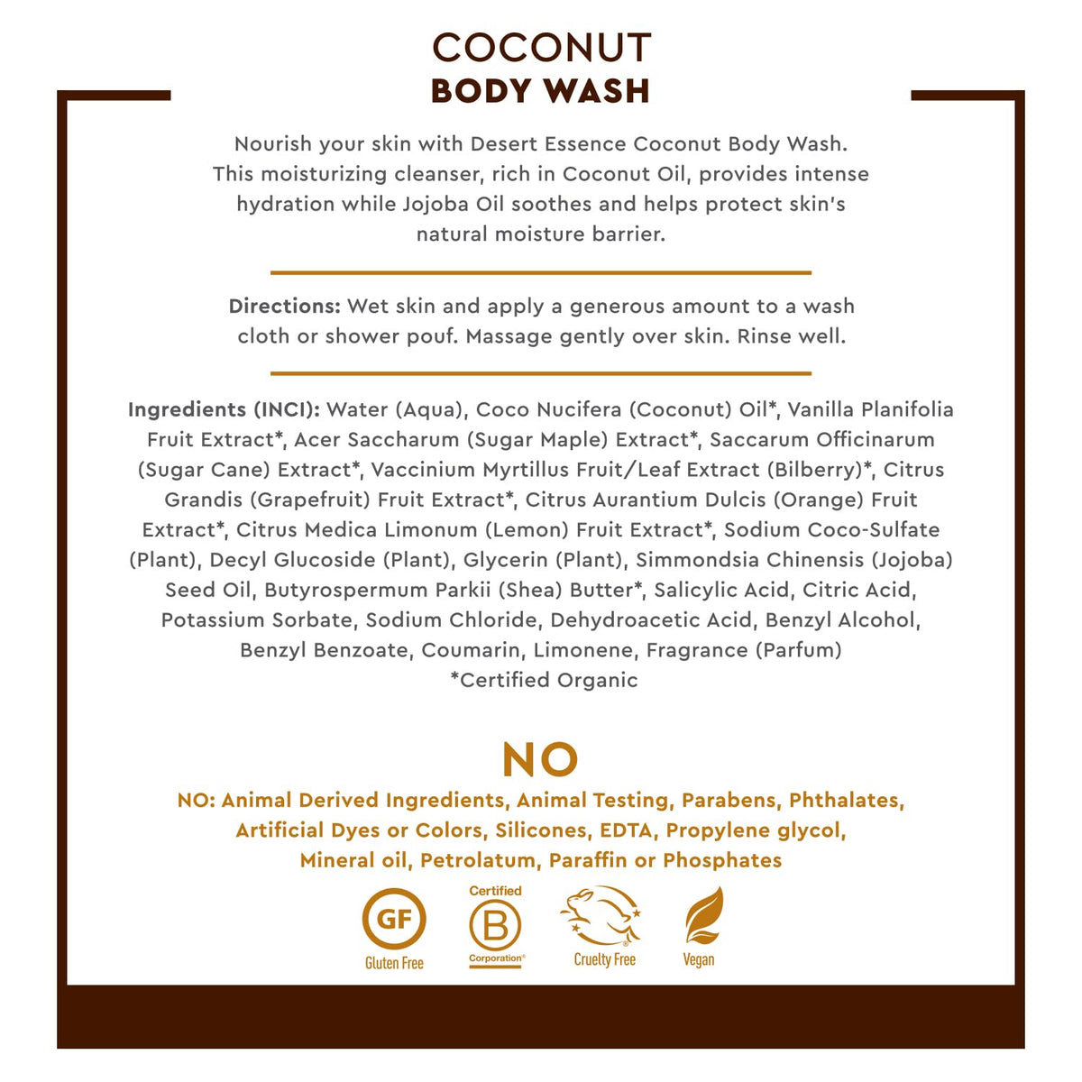 Desert Essence pour and lather demonstrating creamy coconut foam benefit