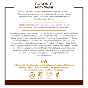 Desert Essence pour and lather demonstrating creamy coconut foam benefit