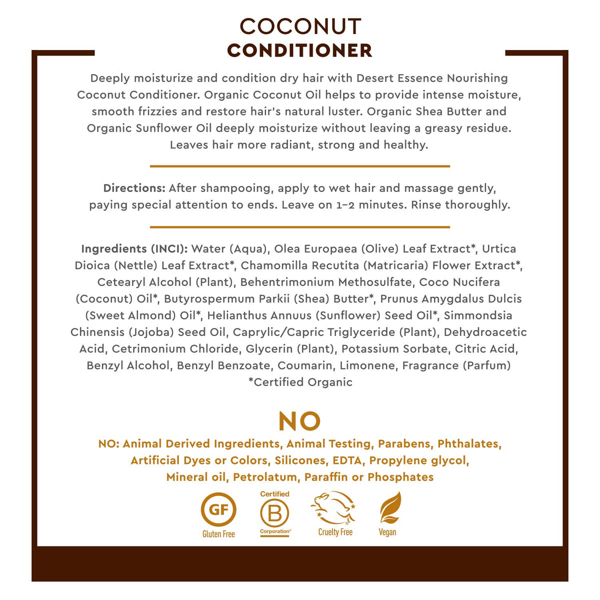 Desert Essence back label with ingredient list highlighting natural oils