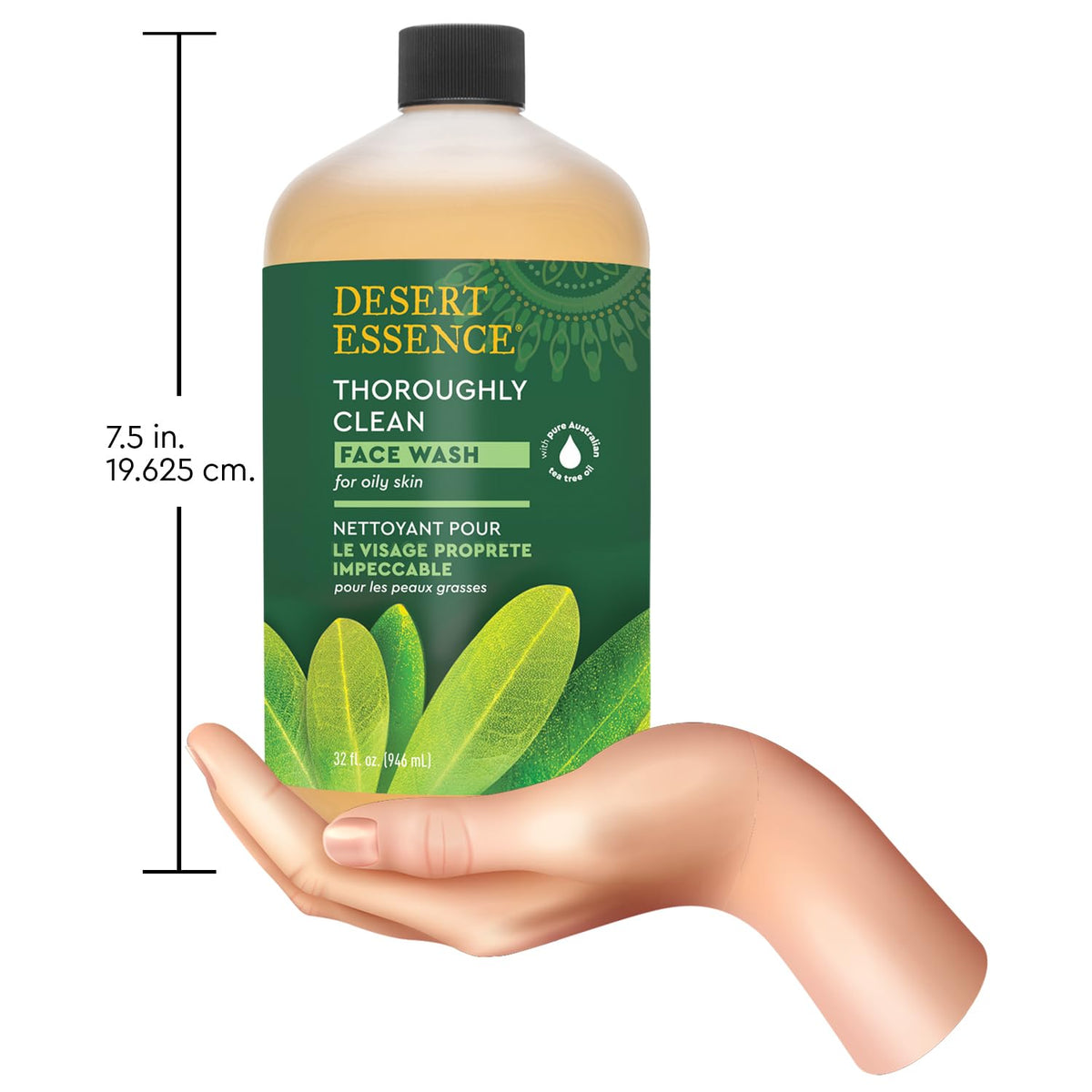 Desert Essence face wash on a bathroom vanity suggesting daily AM and PM routine