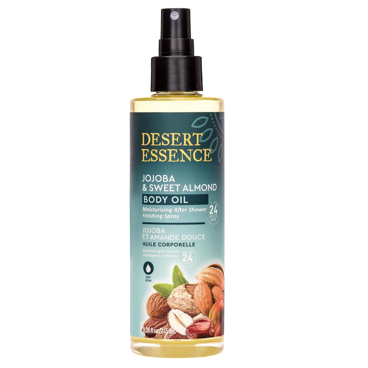 Desert Essence front bottle showing label and bottle benefit