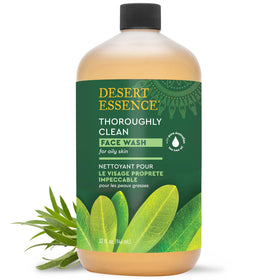 Desert Essence front packaging showing 32 oz bottle and clear labeling benefit: value size