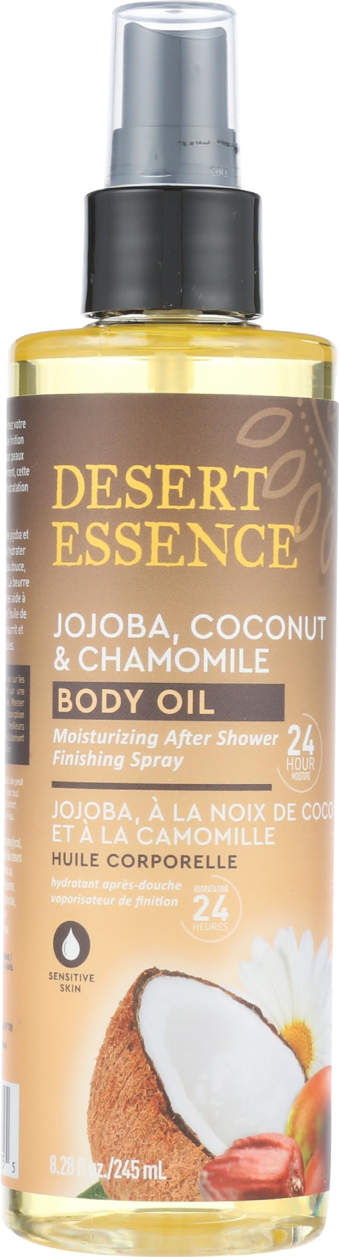 Desert Essence front spray bottle showing label and benefit of 24-hour hydration