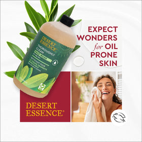 Desert Essence ingredients label close-up highlighting tea tree and botanical extracts