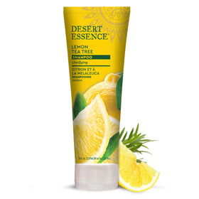 Desert Essence front packaging showing bottle and lemon visuals benefits of clarifying
