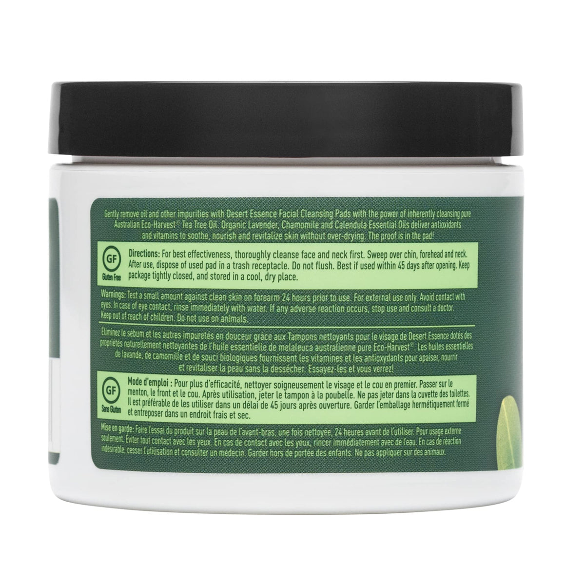 Desert Essence pad wiping away makeup showing effective removal and refreshed skin benefit