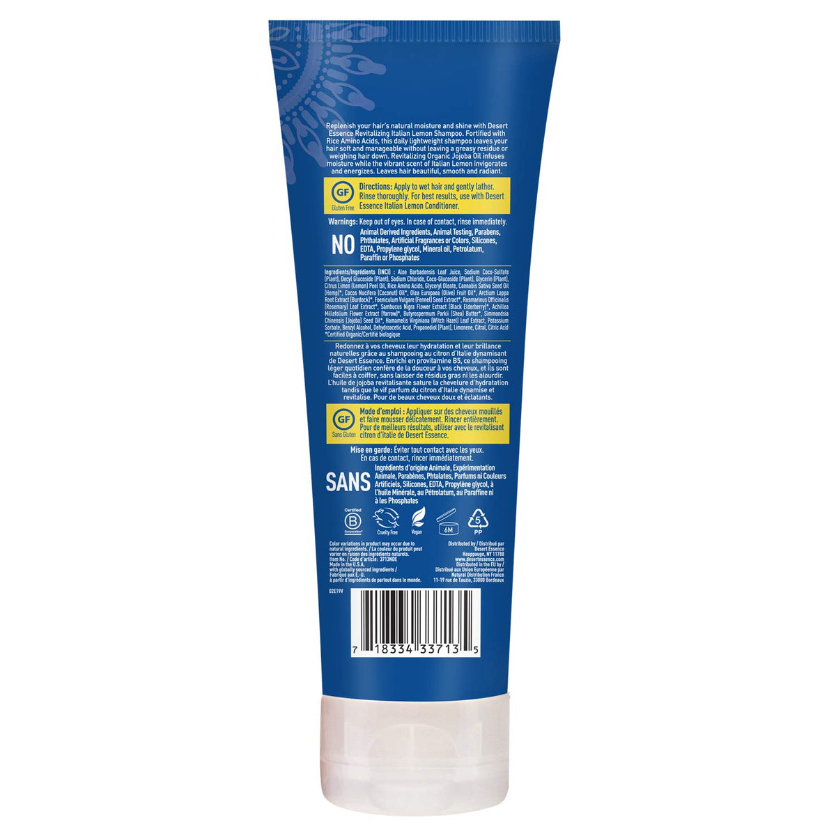 Desert Essence shampoo lather texture poured on palm illustrating gentle cleansing benefit