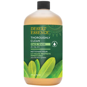 Desert Essence pump dispenser closeup illustrating easy one-handed use and control