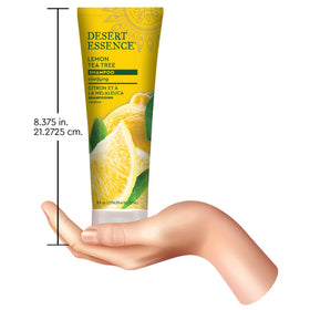 Desert Essence shampoo in shower setting showing fresh citrus benefit