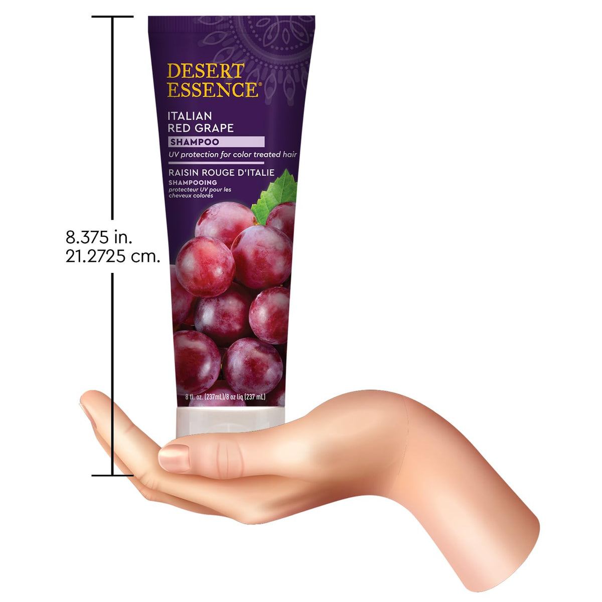 Desert Essence shampoo used on color-treated hair, preserves color vibrancy and shine