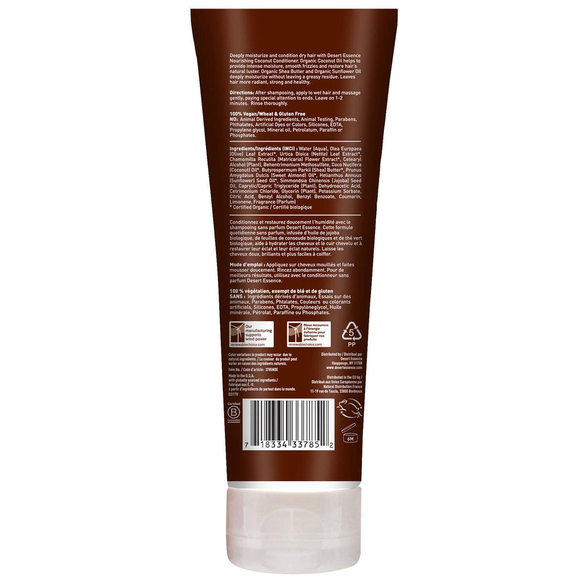 Desert Essence shampoo pouring and lathering to demonstrate gentle cleanse