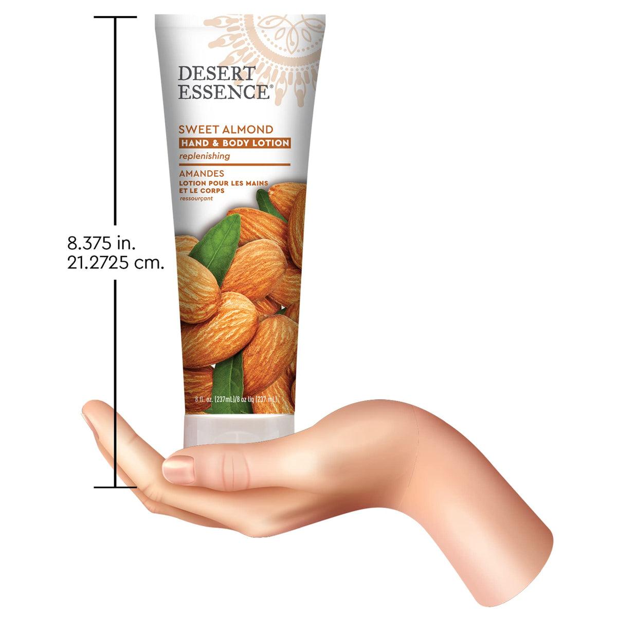 Desert Essence lotion spread on forearm showing quick absorption benefit