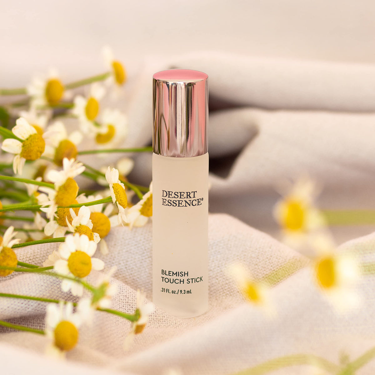 Desert Essence on bathroom counter in lifestyle scene suggesting daily routine integration