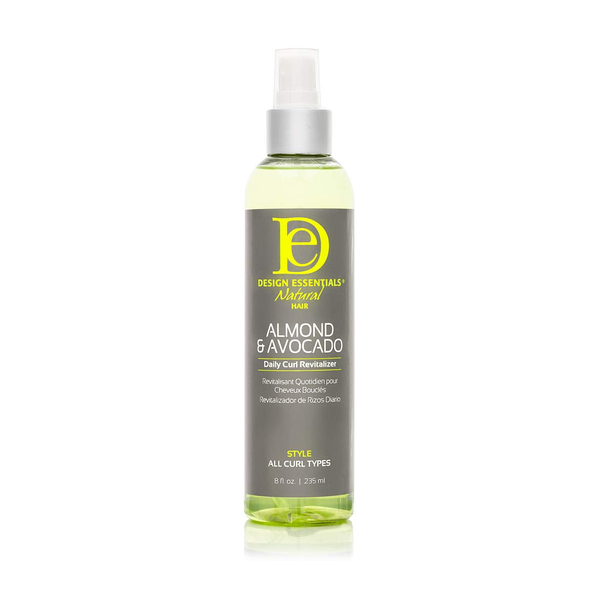 Design Essentials front bottle view showing label and 8 oz size, clear branding and benefits