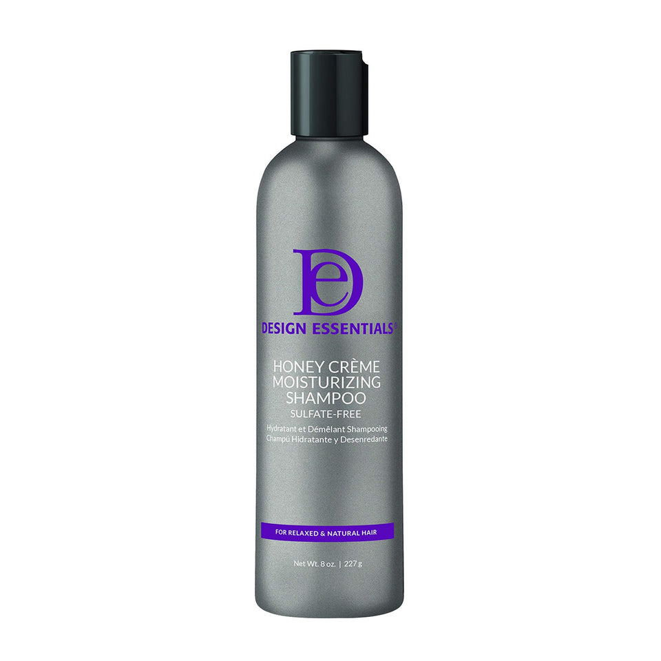 Design Essentials front bottle view showing label and moisturizing benefit