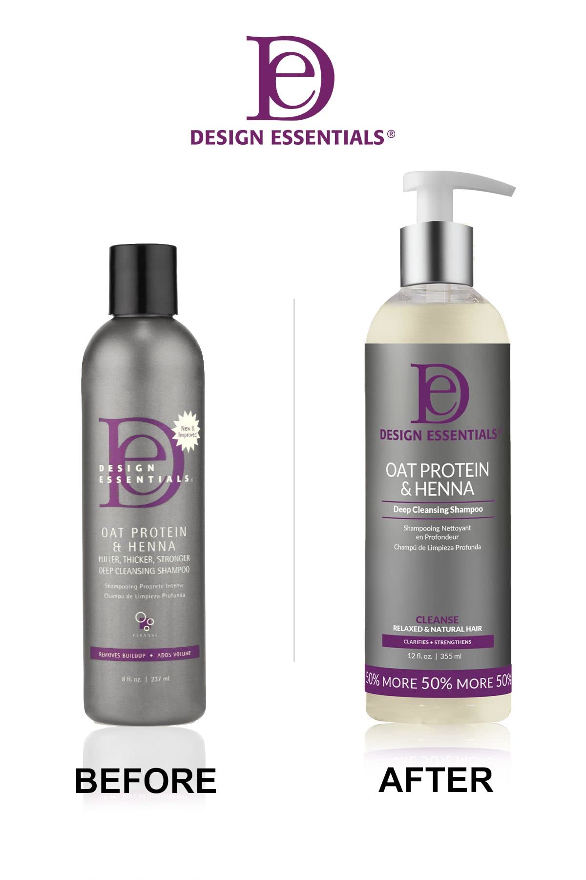 Design Essentials 12 oz bottle next to a measuring cup to show true product size
