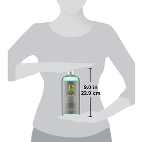 Design Essentials 34 oz bottle next to hand for scale and refill practicality