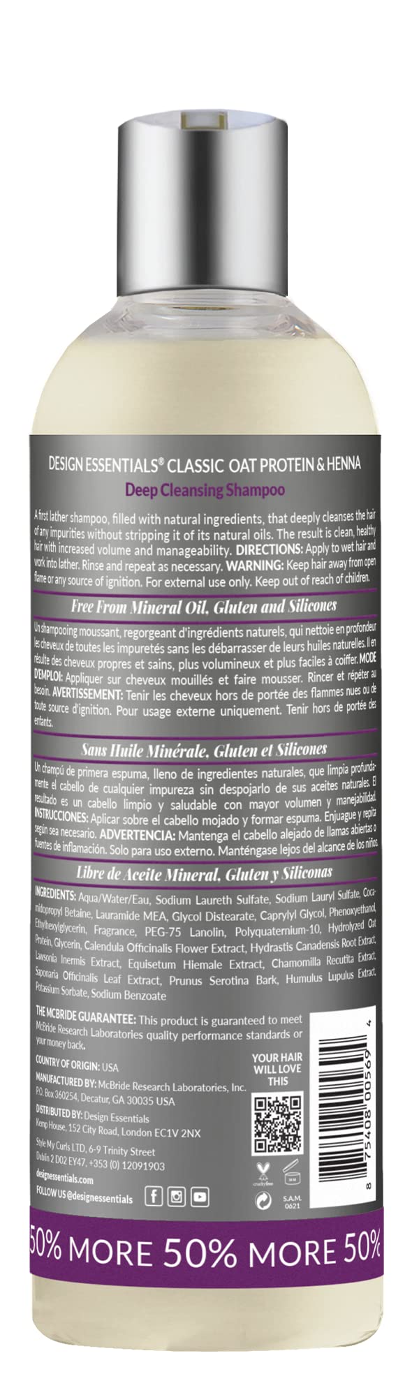 Design Essentials creamy foam texture and oat-protein lather demonstrating gentle cleanse
