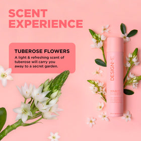 Design.Me hairspray holding a styled updo in place, illustrating strong yet touchable hold