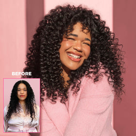 Design.Me PUFF.ME before and after on fine hair showing added body and shine