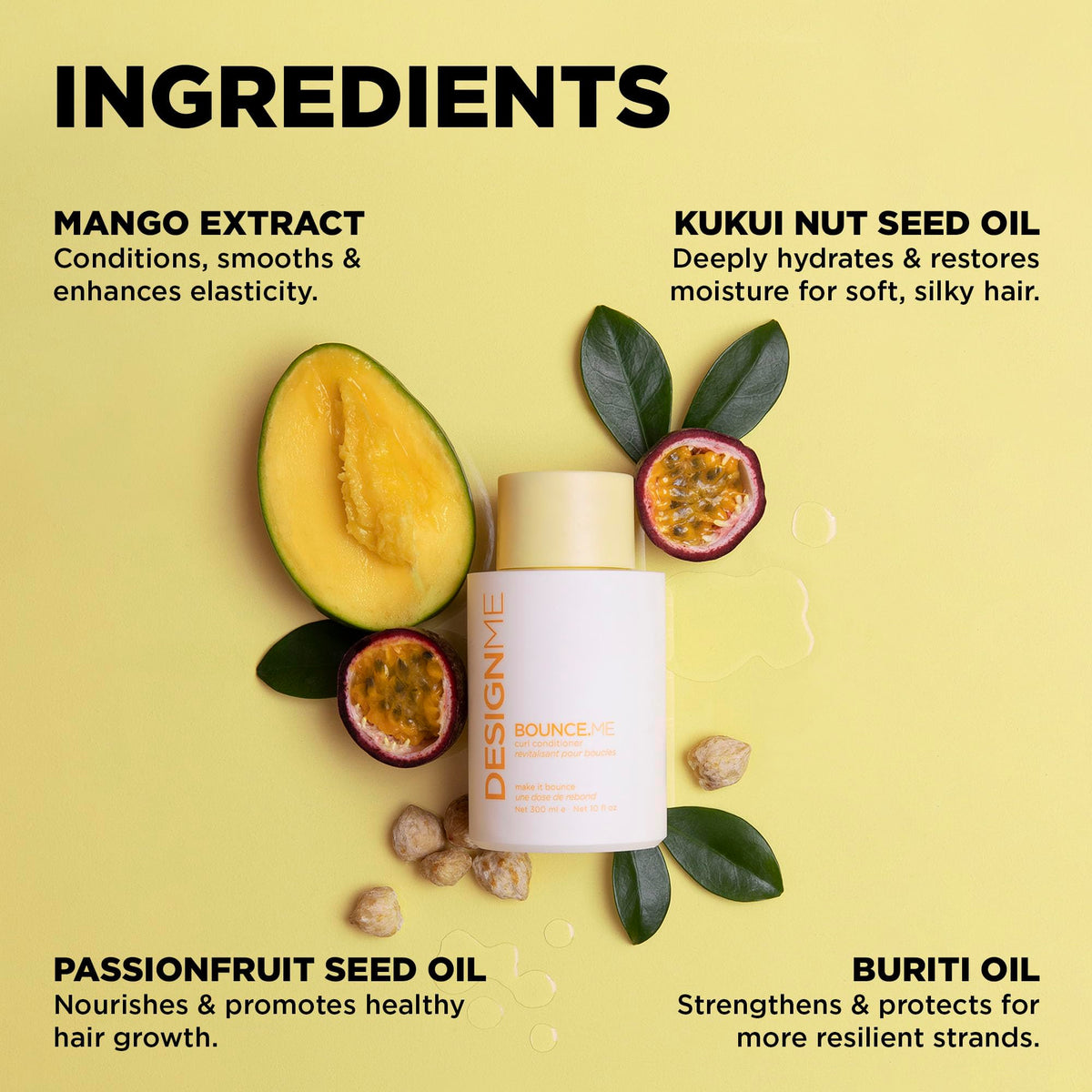 Design.Me ingredients flatlay with shea butter and oils showing nourishing benefits