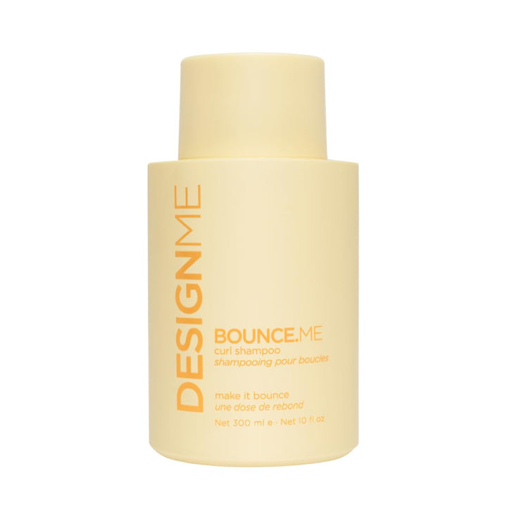 Design.Me front bottle view shows curl-focused shampoo and clean packaging benefit