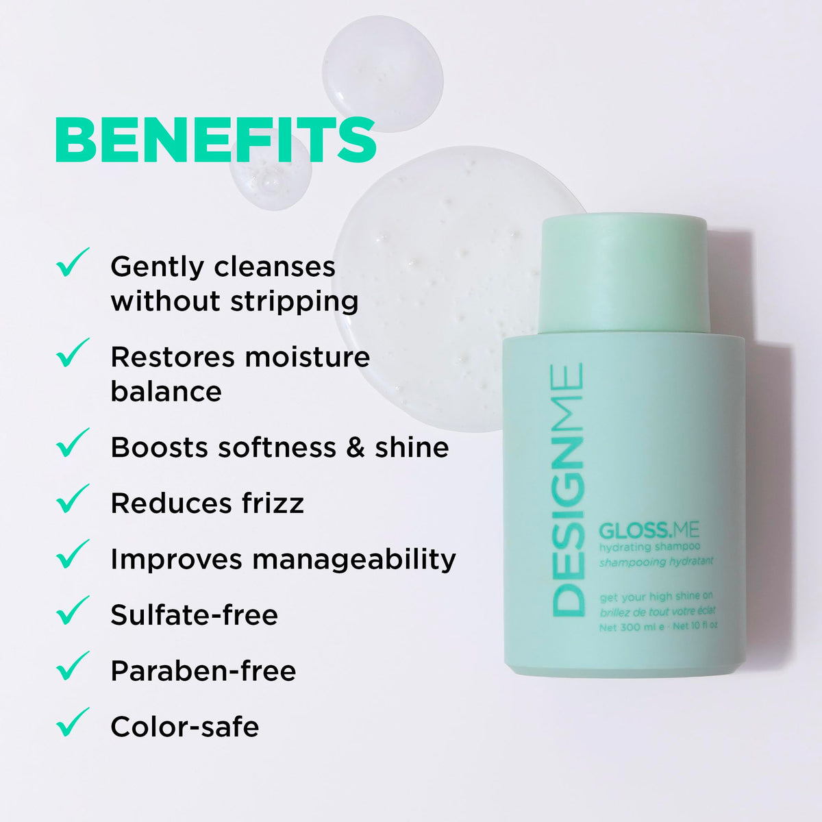 Design.Me back label close-up listing ingredients and usage benefits