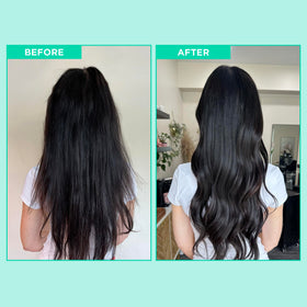 Design.Me GLOSS.ME before and after hair split showing increased shine benefit