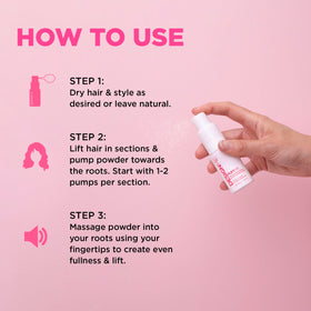 Design.Me PUFF.ME in-use application at roots adding instant lift and volume