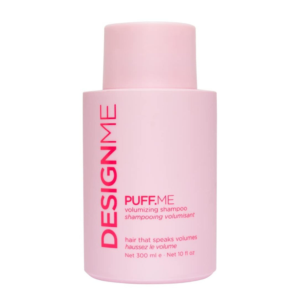 Design.Me front bottle view showing sleek packaging and shampoo benefit