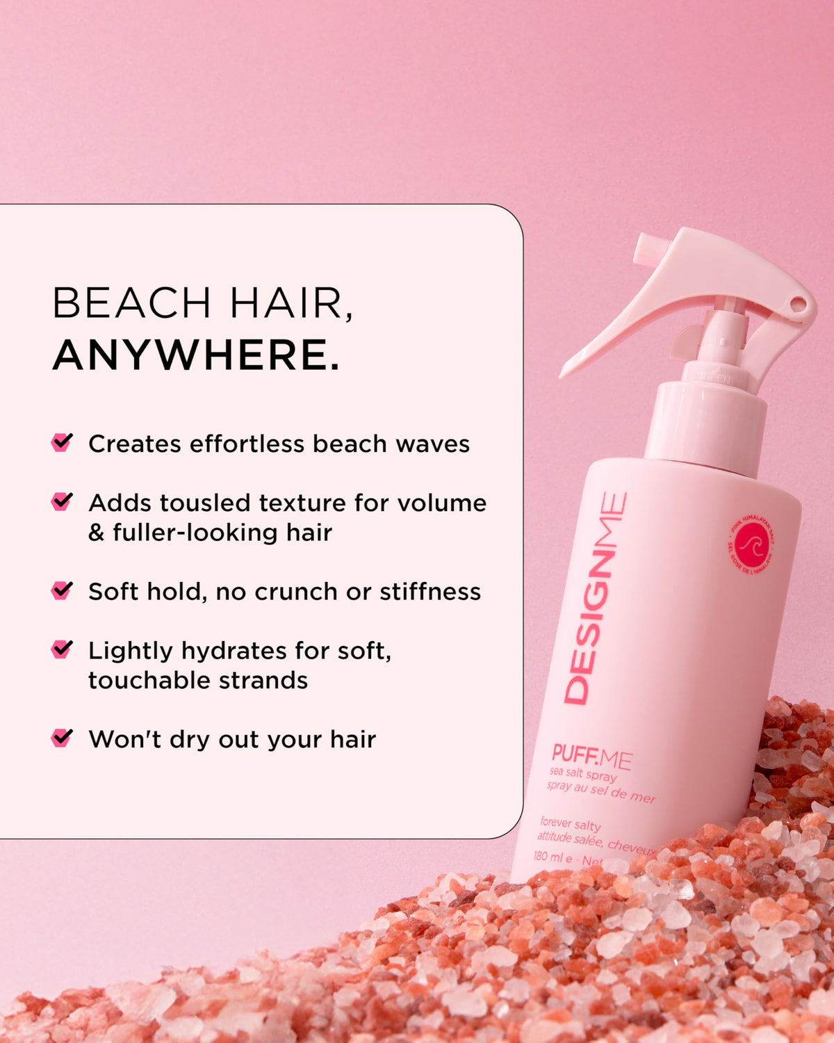 Design.Me PUFF.ME being sprayed from hand — quick root volume boost