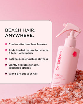 Design.Me PUFF.ME being sprayed from hand — quick root volume boost