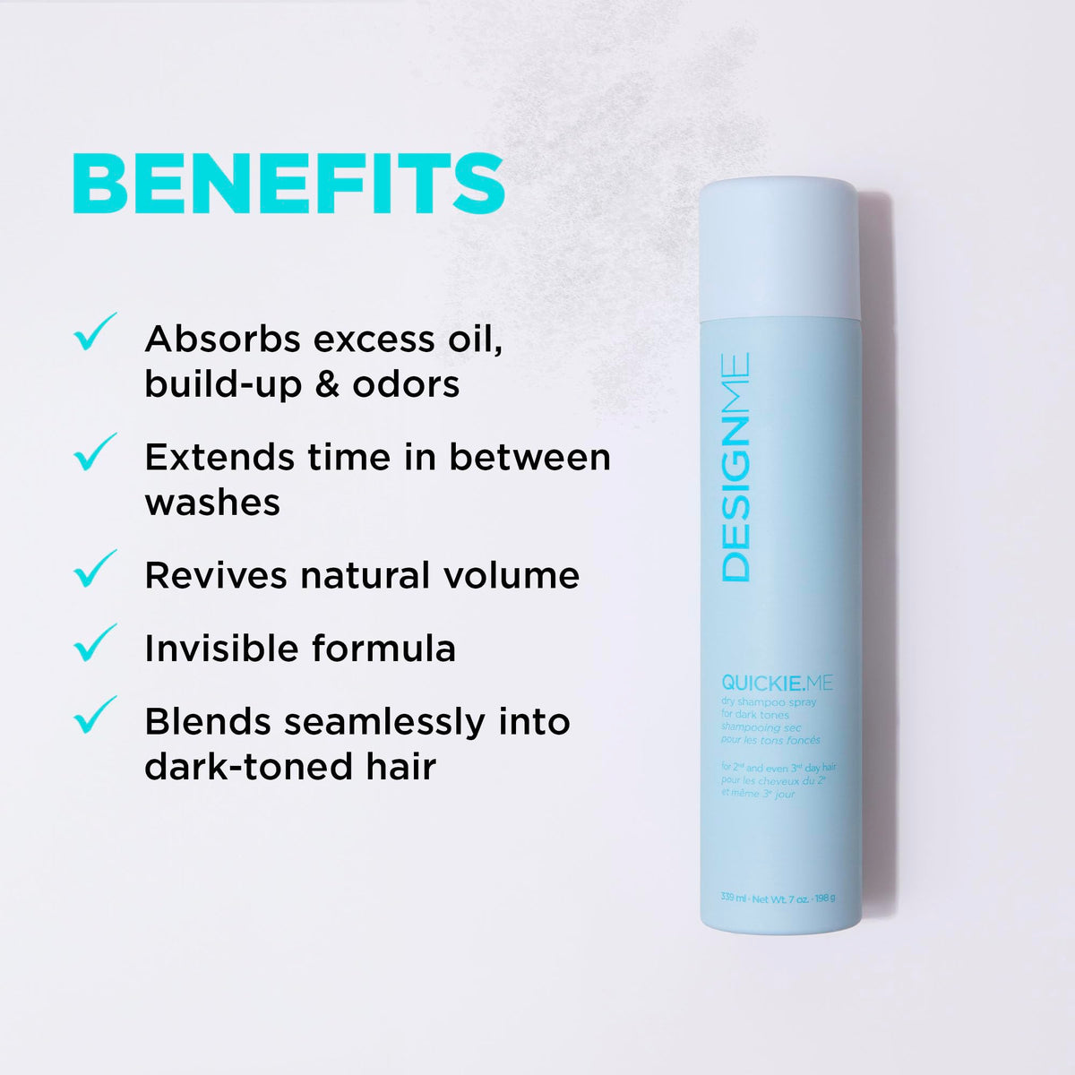 Design.Me applied at roots on dark hair demonstrating instant lift and oil control