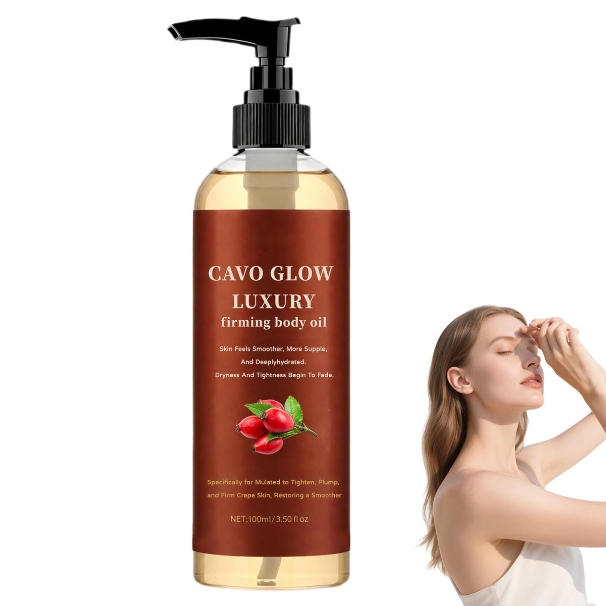 DESIYUE bottle front view showing elegant label and firming body oil benefit