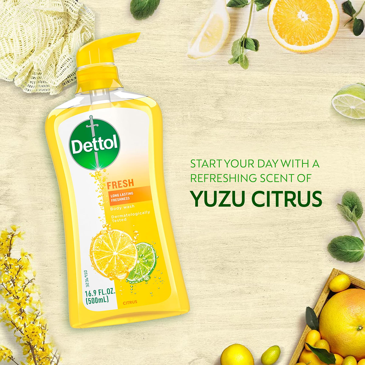 Person showering in morning enjoying Dettol fresh yuzu citrus scent