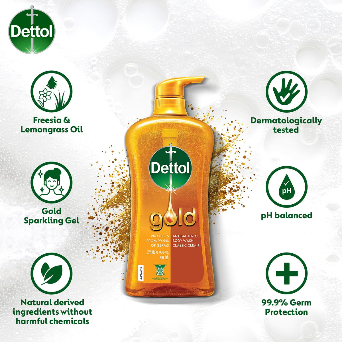 Dettol Gold pump dispensing creamy lather, brand helps efficient cleansing