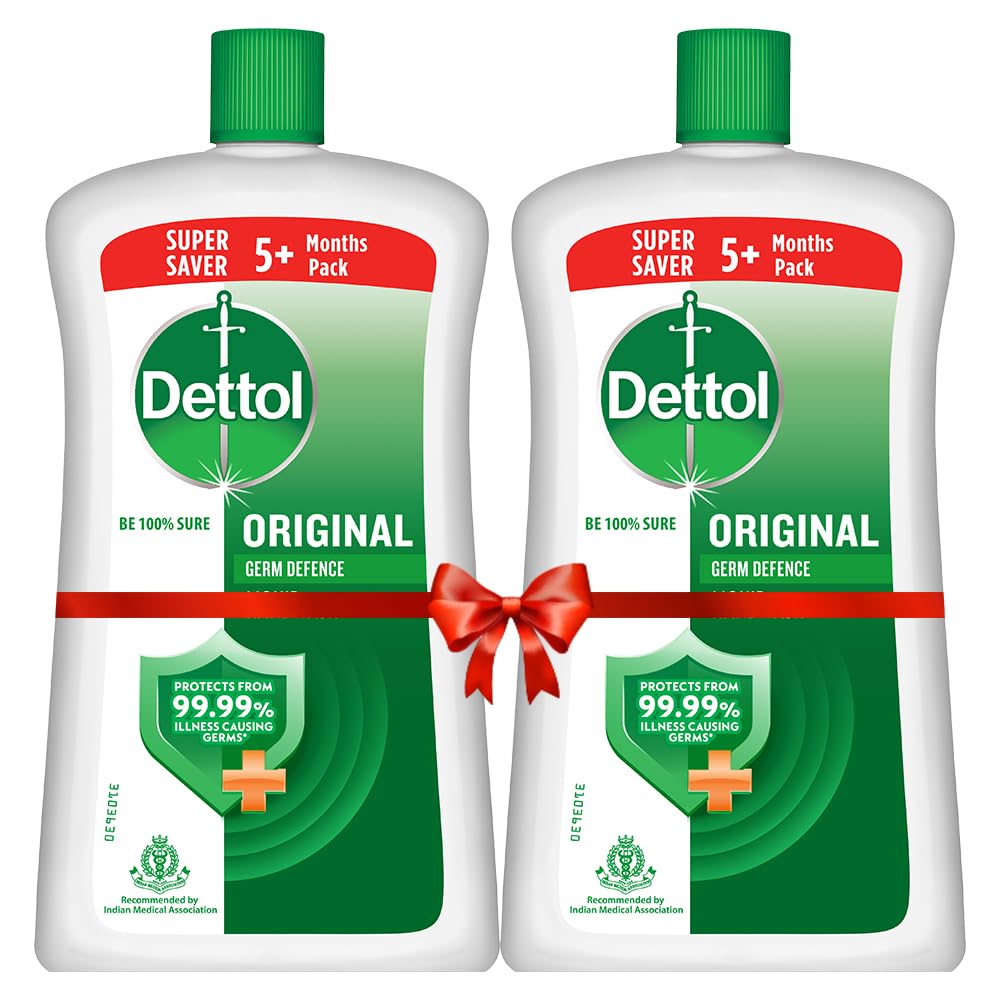 Dettol bottle front packaging showing brand and size for clear identification and storage benefit